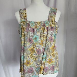 a.n.a Cream and Pink Pleated Tiered Tank Top